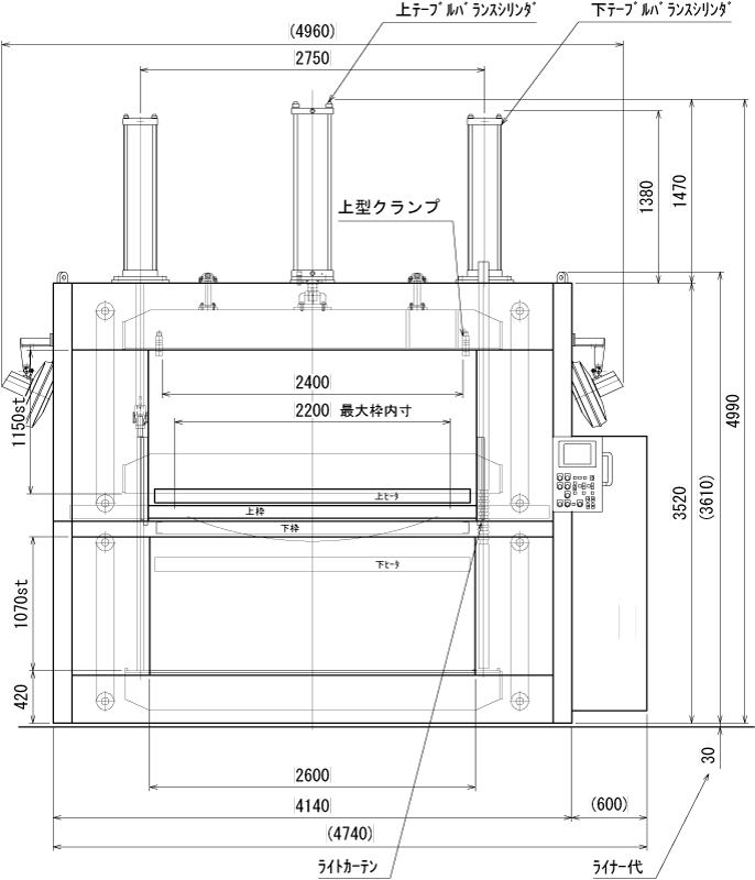 CUPF-1222-PWB-80tの外形図（正面）