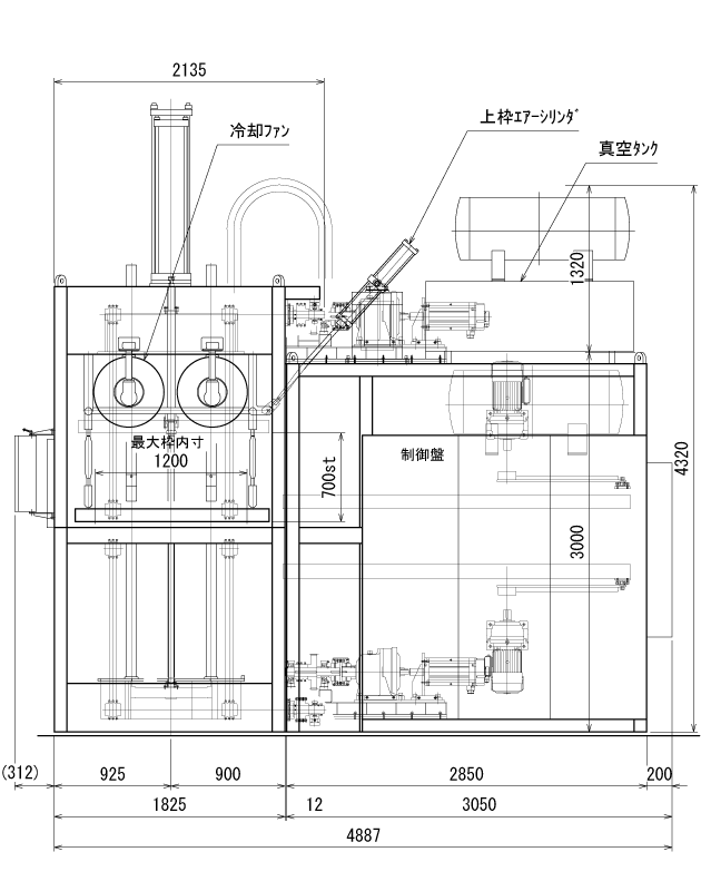 CUPF-1222-PWB-80tの外形図（側面）